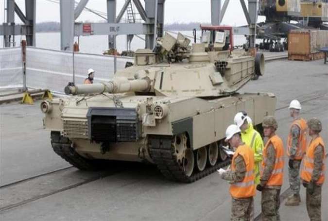 An Abrams main battle tank, for US troops deployed in the Baltics as part of NATO