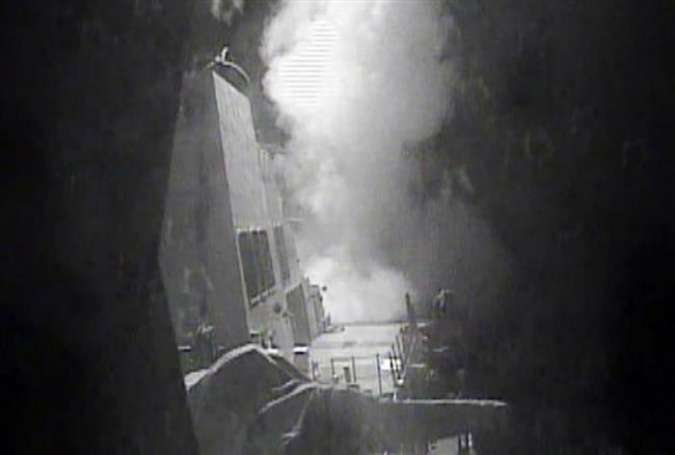 In this image obtained from the US Navy, the guided missile destroyer USS Nitze launches a strike against three coastal radar sites in Yemen