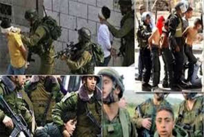 دستگیری 13 فلسطینی طی حملات گسترده ی نظامیان صهیونیستی به کرانه ی باختری