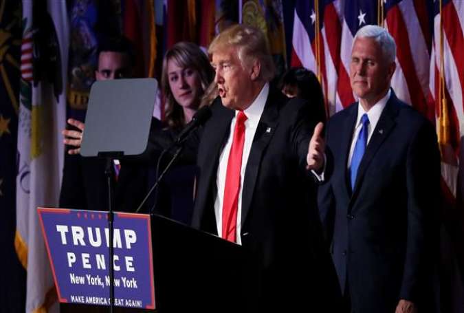 US President-elect Donald Trump delivers his acceptance speech at the New York Hilton Midtown, in New York City, November 9, 2016.