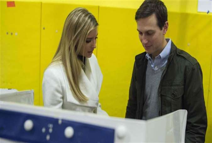 Ivanka Trump (L) and husband Jared Kushner are seen at a polling station in a school during the 2016 presidential elections on November 8, 2016 in New York.
