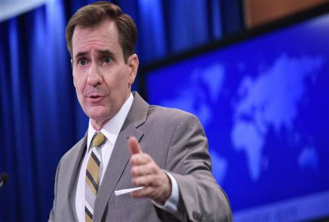 This AFP file photo taken on January 6, 2016 shows State Department Spokesman John Kirby during the daily briefing at the State Department in Washington, DC.