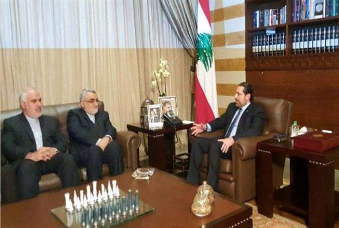 Lebanese Prime Minister Saad Hariri (R) meets with Alaeddin Boroujerdi, the chairman of the Iranian Parliament’s Committee on National Security and Foreign Policy, in Beirut, Lebanon, January 7, 2017.