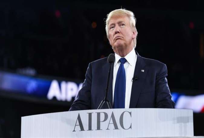 Donald Trump speaks at the American Israel Public Affairs Committee (AIPAC) during his presidential campaign on March 21, 2016.