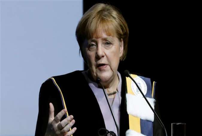 German Chancellor Angela Merkel gives a speech after receiving an honorary doctorate from the Belgian universities of KU Leuven and UGent, in Brussels, Belgium, January 12, 2017.