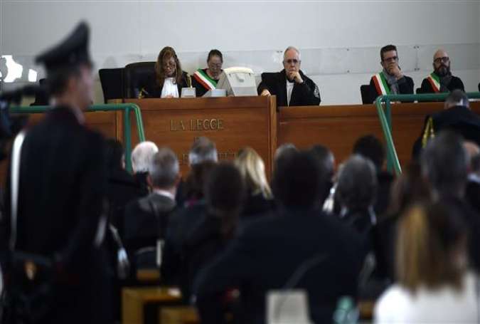The judges of the Third Court of Rome are seen in the trial of South American military officers and civilians, at the maximum-security room of the Rebibbia prison, Rome, Italy, January 17, 2017.
