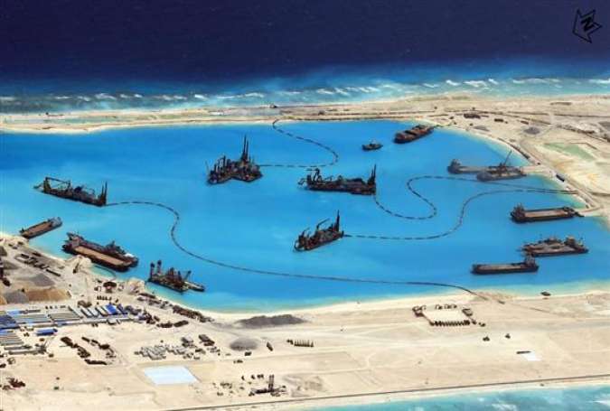 Construction at Kagitingan (Fiery Cross) Reef in the Spratley Islands in the South China Sea by China.