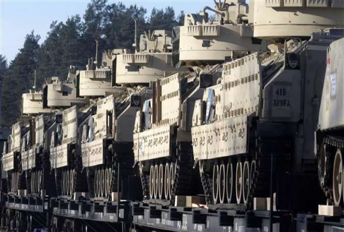 US Bradley fighting vehicles that will be deployed in Latvia for NATO