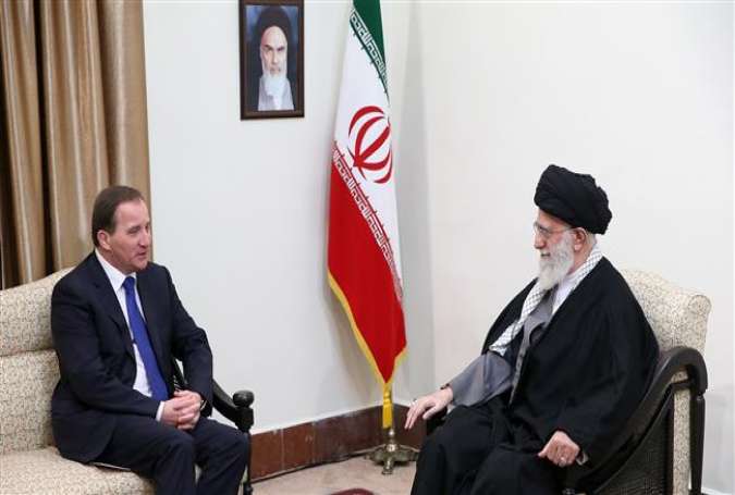 Leader of the Islamic Revolution Ayatollah Sayyed Ali Khamenei (R) and Swedish Prime Minister Stefan Lofven meet in Tehran on February 11, 2017.