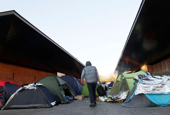 A makeshift refugee camp set up near Porte de la Chapelle, Paris,