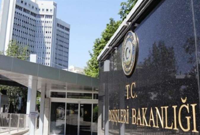 The file photo shows a view of the entrance to the Turkish Foreign Ministry building in Ankara.