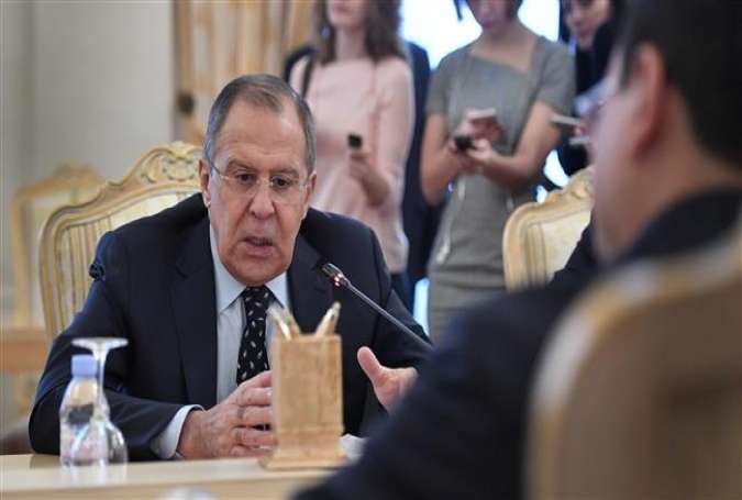Russian Foreign Minister Sergei Lavrov (R) speaks during a meeting with his El Salvadorian counterpart, Hugo Martinez, in Moscow, Russia, March 3, 2017.