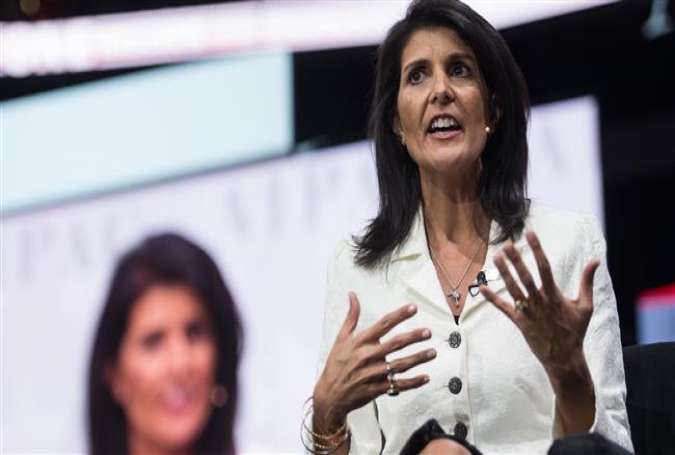US Ambassador to the United Nations Nikki Haley addresses the American Israel Public Affairs Committee (AIPAC) policy conference in Washington, DC, on March 27, 2017. (Photo by AFP)