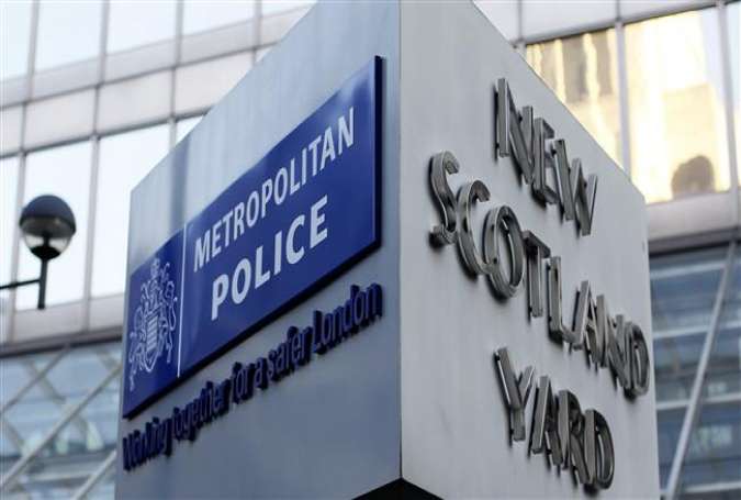 General view of the sign for the New Scotland Yard building in Victoria, London.