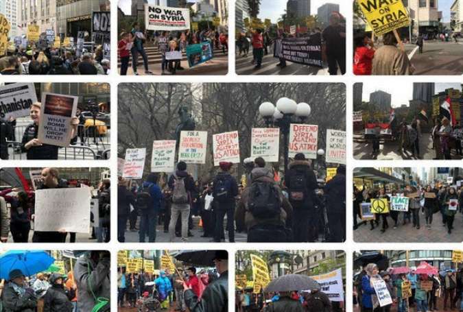 اعتراض مردمی در ۳۵ شهر آمریکا علیه تجاوز موشکی به سوریه