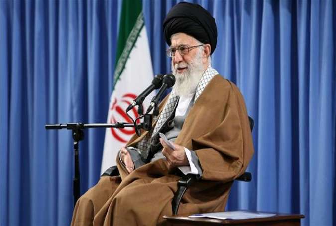 Leader of the Islamic Revolution Ayatollah Seyyed Ali Khamenei makes an address in Tehran, May 7, 2017. (Photo by IRNA)