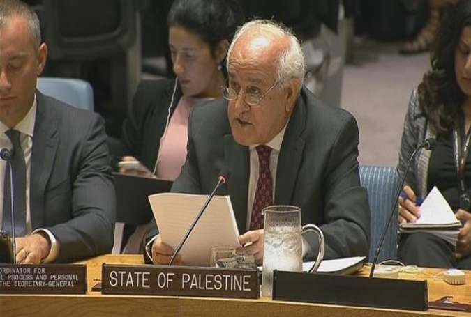 The file photo shows Palestinian envoy to the United Nations Riyad Mansour.