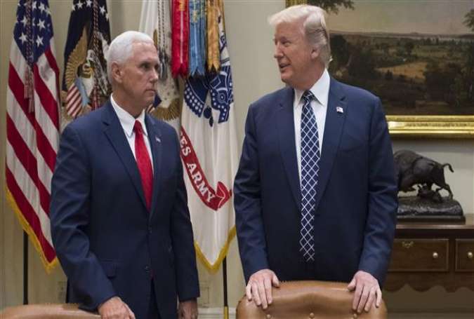 US President Donald Trump (R) speaks alongside US Vice President Mike Pence during lunch with members of the US military in the White House, Washington, DC, July 18, 2017. (Photo by AFP)