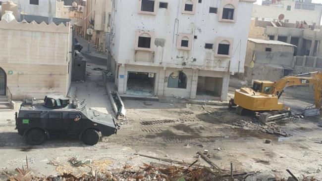 Armored vehicles and equipment used in an attack by Saudi forces on the al-Masoura neighborhood of al-Awamiyah in Saudi Arabia’s Eastern Province on May 10, 2017.