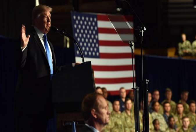 US President Donald Trump speaks during his address to the nation from Joint Base Myer-Henderson Hall in Arlington, Virginia, on August 21, 2017. (Photos by AFP)