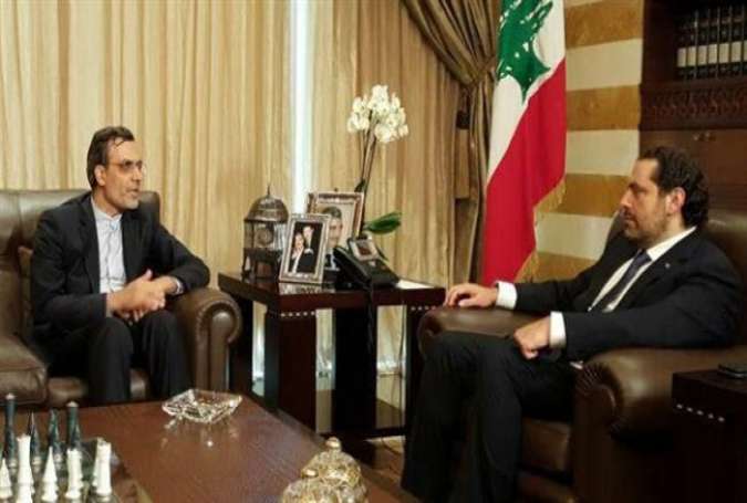 Lebanese Prime Minister Saad Hariri (R) meets with Iranian Deputy Foreign Minister for Arab and African Affairs Hossein Jaberi Ansari in Beirut on August 22, 2017.