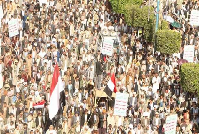 Yemeni people rally against recent deadly Saudi strike in Sana’a