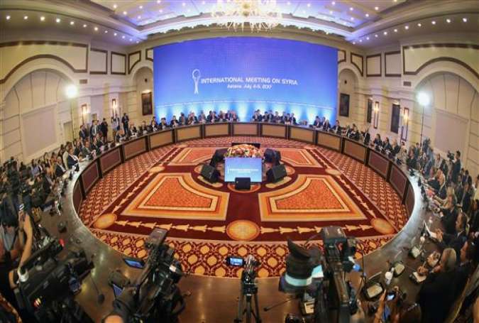 This picture shows a general view during the fifth round of Syria peace talks in Astana, Kazakhstan, on July 5, 2017. (Photo by AFP)