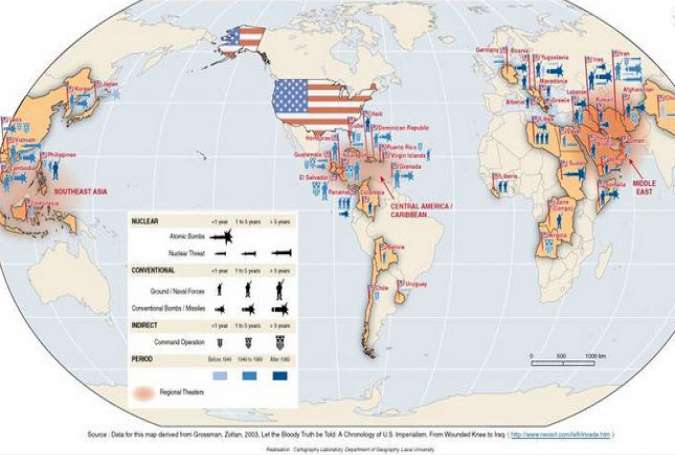 عکس/ نقشه مداخلات نظامی آمریکا در یک نگاه