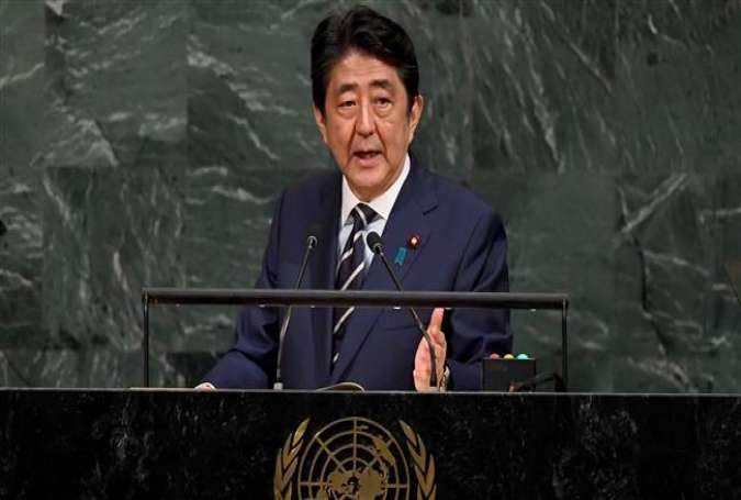 Japanese Prime Minister Shinzo Abe addresses the 72nd UN General Assembly in New York on September 20, 2017. (Photo by AFP)