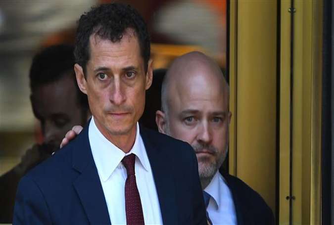 Former US Congressman Anthony Weiner leaves Federal Court in New York on May 19, 2017 after pleading guilty to one count of sending obscene messages to a minor, ending an investigation into a "sexting" scandal that played a role in last year