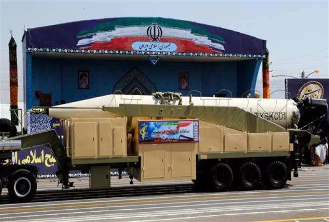 Iran’s Khorramshahr ballistic missile is displayed during the annual military parade marking the beginning of the Sacred Defense Week in Tehran on September 22, 2017. (Photo by AFP)