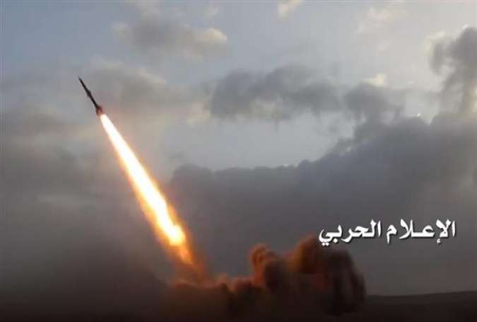 The photo, provided by the media bureau of Yemen’s operations command, shows a Yemeni missile shortly after launch.