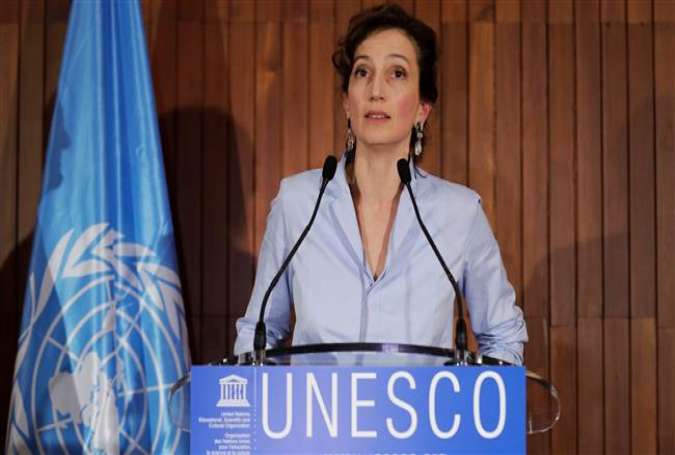 Former French culture minister and newly elected head of UNESCO, Audrey Azoulay, addresses a press conference following her election as UNESCO chief on October 13, 2017 at the UNESCO headquarters in Paris. (Photo by AFP)