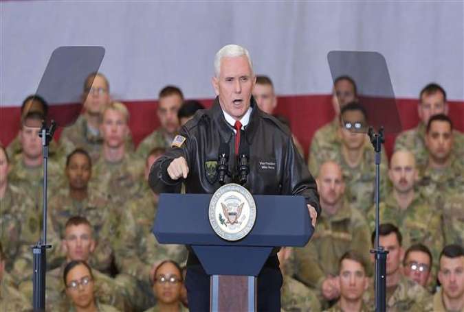 Mike Pence, US Vice President speaks to troops in a hangar at Bagram Airfield in Afghanistan.jpg