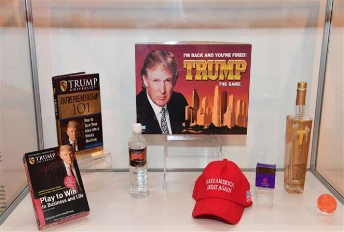 Donald Trump games, books, water, alcohol and other items are displayed at The Museum of Failure in Los Angeles on December 7, 2017. (Photo by AFP)