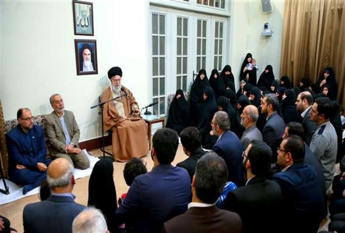 Leader of the Islamic Revolution Ayatollah Seyyed Ali Khamenei receives families on Iranian martyrs in Tehran, January 2, 2018.