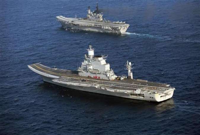 Indian aircraft carriers INS Vikramaditya and INS Virat at sea (file photo)
