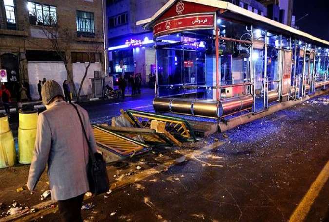 The photo shows a damaged bus station following violent clashes in downtown Tehran, December 31, 2017. (Photo by by Fars news agency)