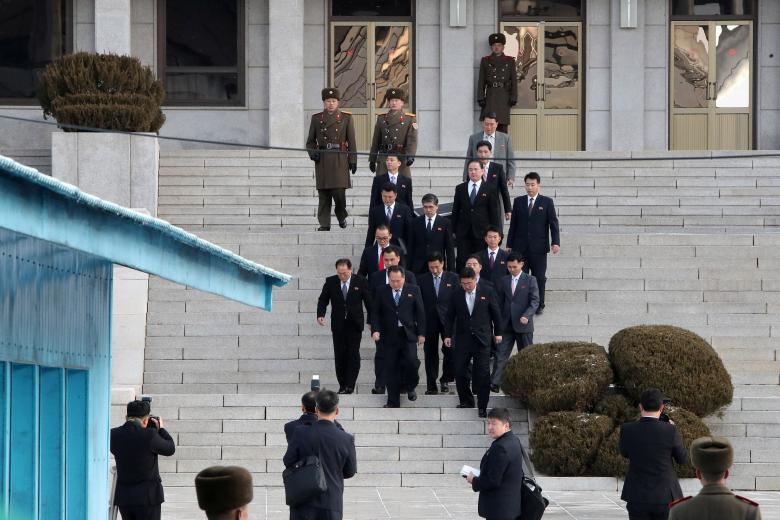 North Korean delegation led by Ri Son Gwon, Chairman of the Committee for the Peaceful Reunification of the Country (CPRC) of DPRK, leave for the south side to attend their meeting at the truce village of Panmunjom in the demilitarized zone separating th