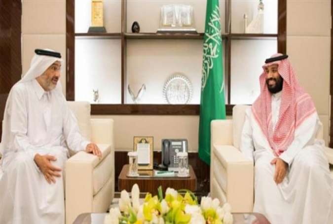 Qatari Sheikh Abdullah bin Ali al-Thani, left, with Saudi Crown Prince Mohammed bin Salman