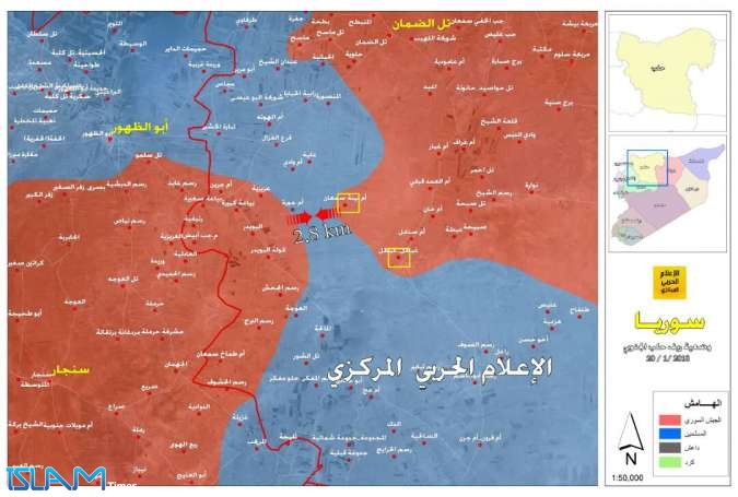 بالخريطة .. الجيش السوري يحاصر المسلحين بجيب مساحته 1200 كم