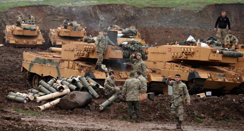Turkish soldiers are pictured in a village near the Turkish-Syrian border in Hatay province, Turkey.