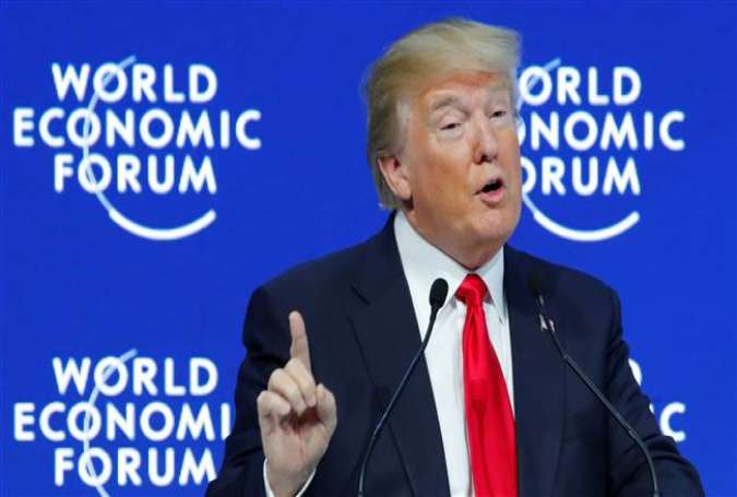 US President Donald Trump gestures as he speaks during the World Economic Forum (WEF) annual meeting in Davos, Switzerland, January 26, 2018. (Photo by Reuters)