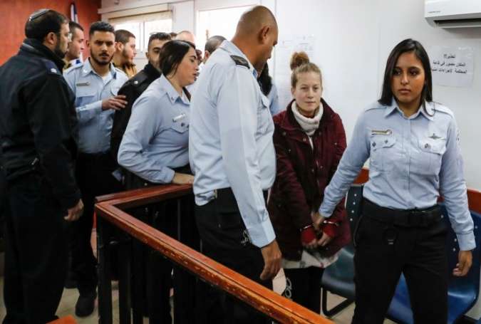 Ahed Tamimi (2nd-R), a prominent 17-year-old Palestinian campaigner against Israeli regime’s occupation, appears at a military court