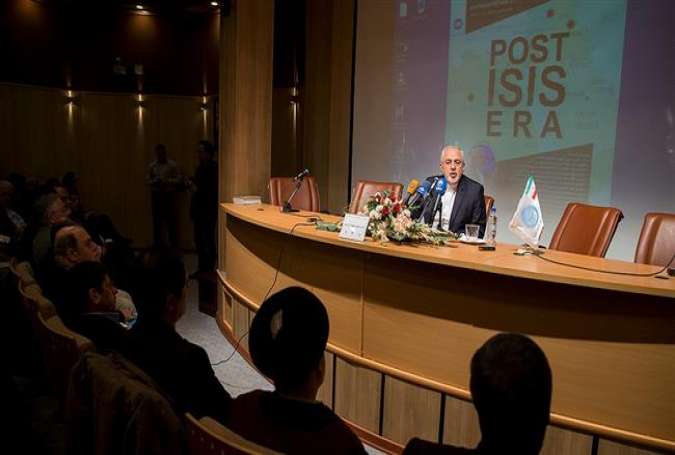 Mohammad Javad Zarif at an event the Patterns of Regional Order in the Post-ISIS Era, Tehran University in Tehran.