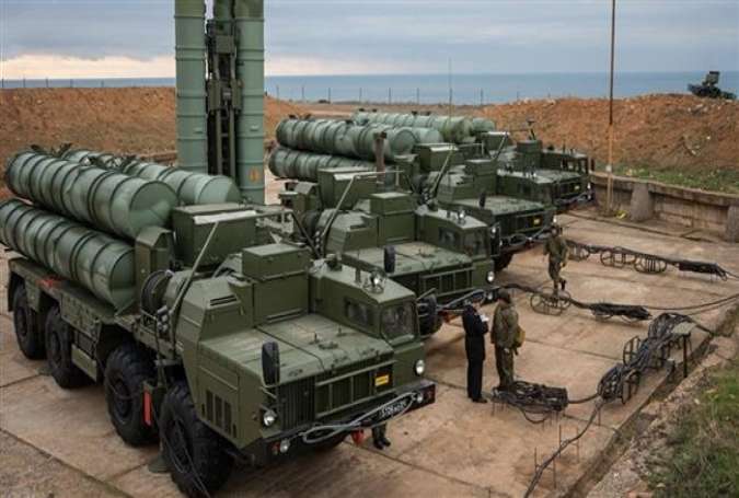 This file picture shows Russian-made S-400 surface-to-air missile defense systems on duty in Sevastopol city on the Crimean Peninsula. (Photo by Sputnik news agency)