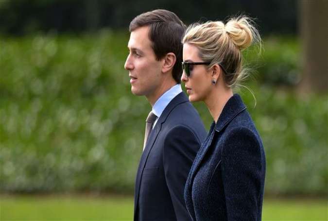 This photo taken on March 3, 2017 shows Senior Advisor to the President, Jared Kushner (L), walking with his wife Ivanka Trump to board Marine One at the White House in Washington, DC. (By AFP)