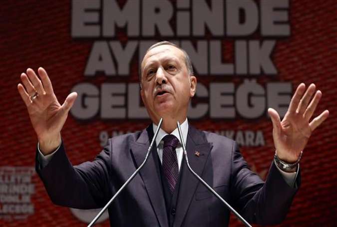 Turkish President Recep Tayyip Erdogan speaks during a meeting in Ankara, Turkey, March 9, 2018. (Photo by Reuters)