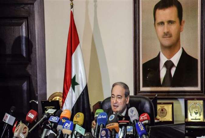 A handout picture released by the official Syrian Arab News Agency (SANA) on March 10, 2018, shows Syrian Deputy Foreign Minister Faisal Mekdad delivering a press conference in the capital Damascus. (AFP photo)