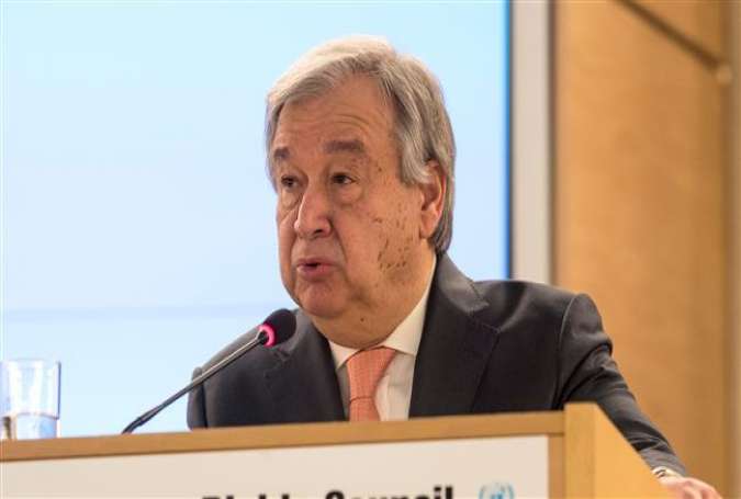 United Nations Secretary General Antonio Guterres addresses the 37th session of the United Nations Human Rights Council on February 26, 2018 in Geneva. (Photo by AFP)